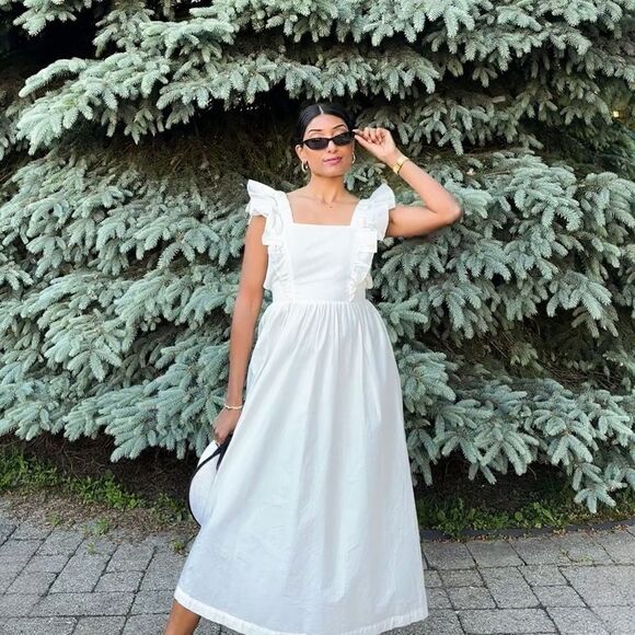 H&M Poplin Cream Dress Open Back New - Picture 2 of 3